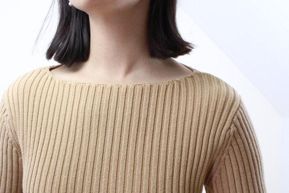 Vintage 90's tan ribbed sweater top, pullover, Ti… - image 6