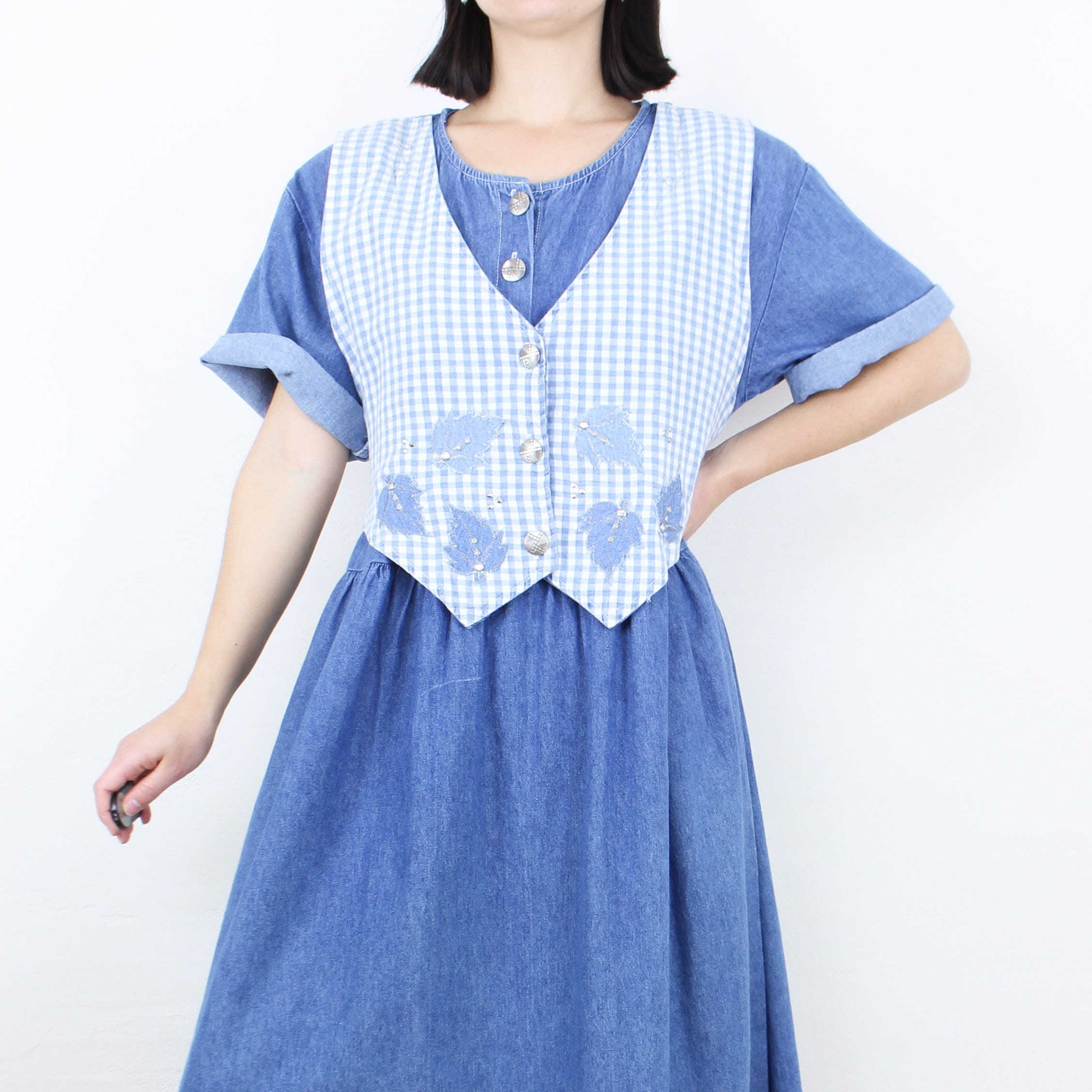 white christmas dresses Never Ordinary Checkered Denim Mini Dress Medium Denim / M main image 1
