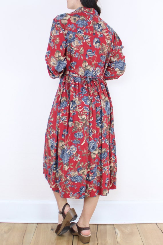 Vintage 90's red floral maxi dress, notched colla… - image 8