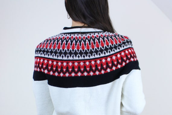 Vintage 50s/60s fair isle knit sweater, turbo hi-… - image 7