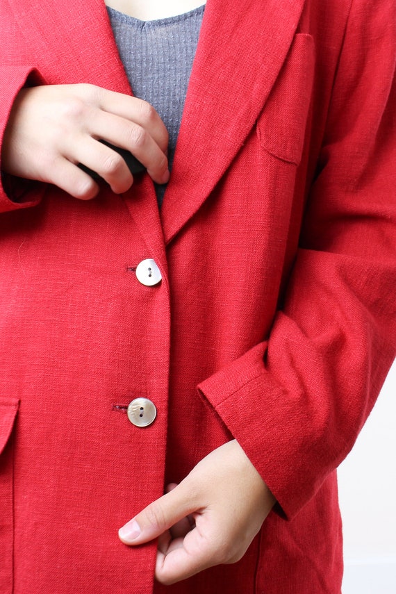 Vintage 90's Land's End linen blazer, red, lined,… - image 7