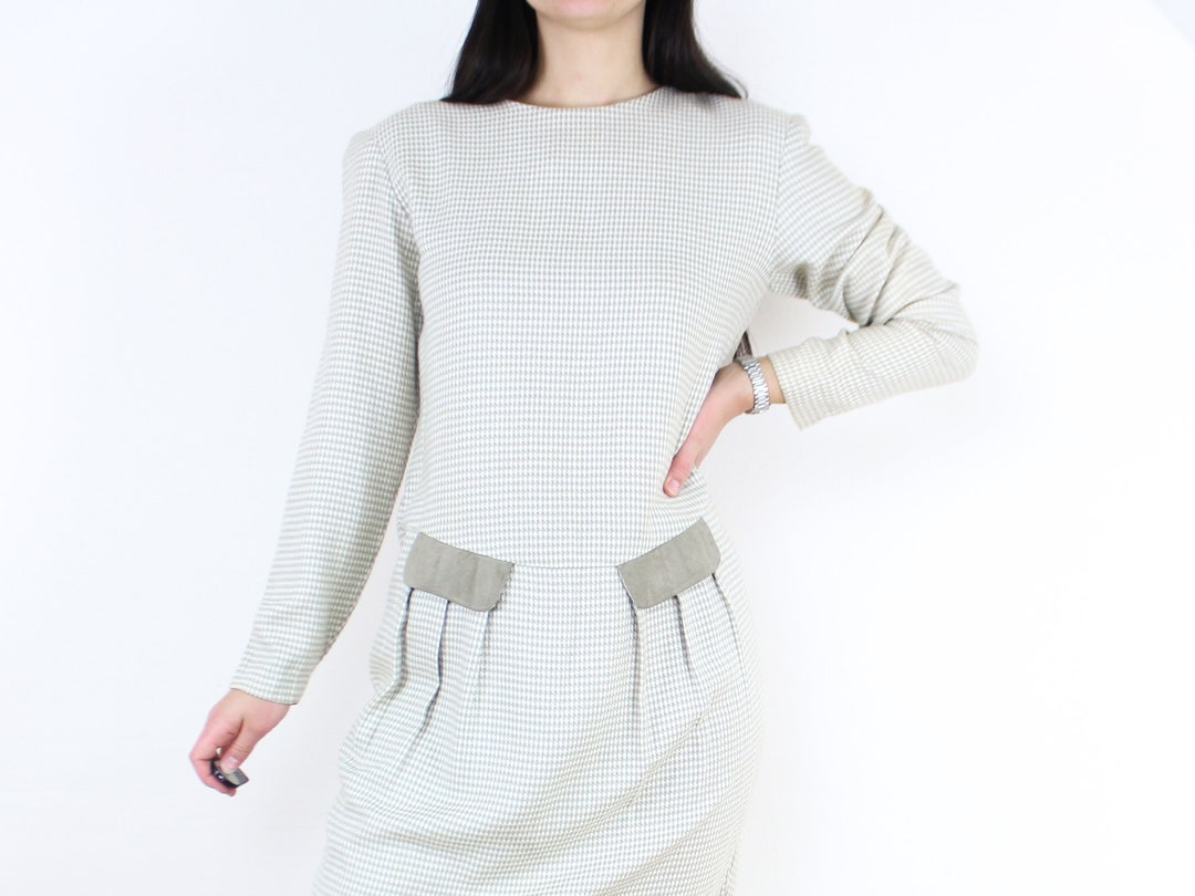 Buy Vintage 90's Ann Taylor Midi Dress, Houndstooth, Beige White
