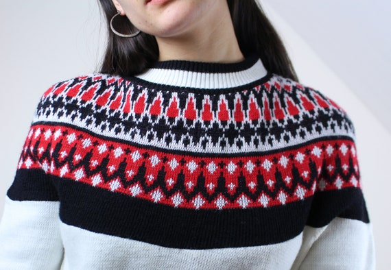 Vintage 50s/60s fair isle knit sweater, turbo hi-… - image 5