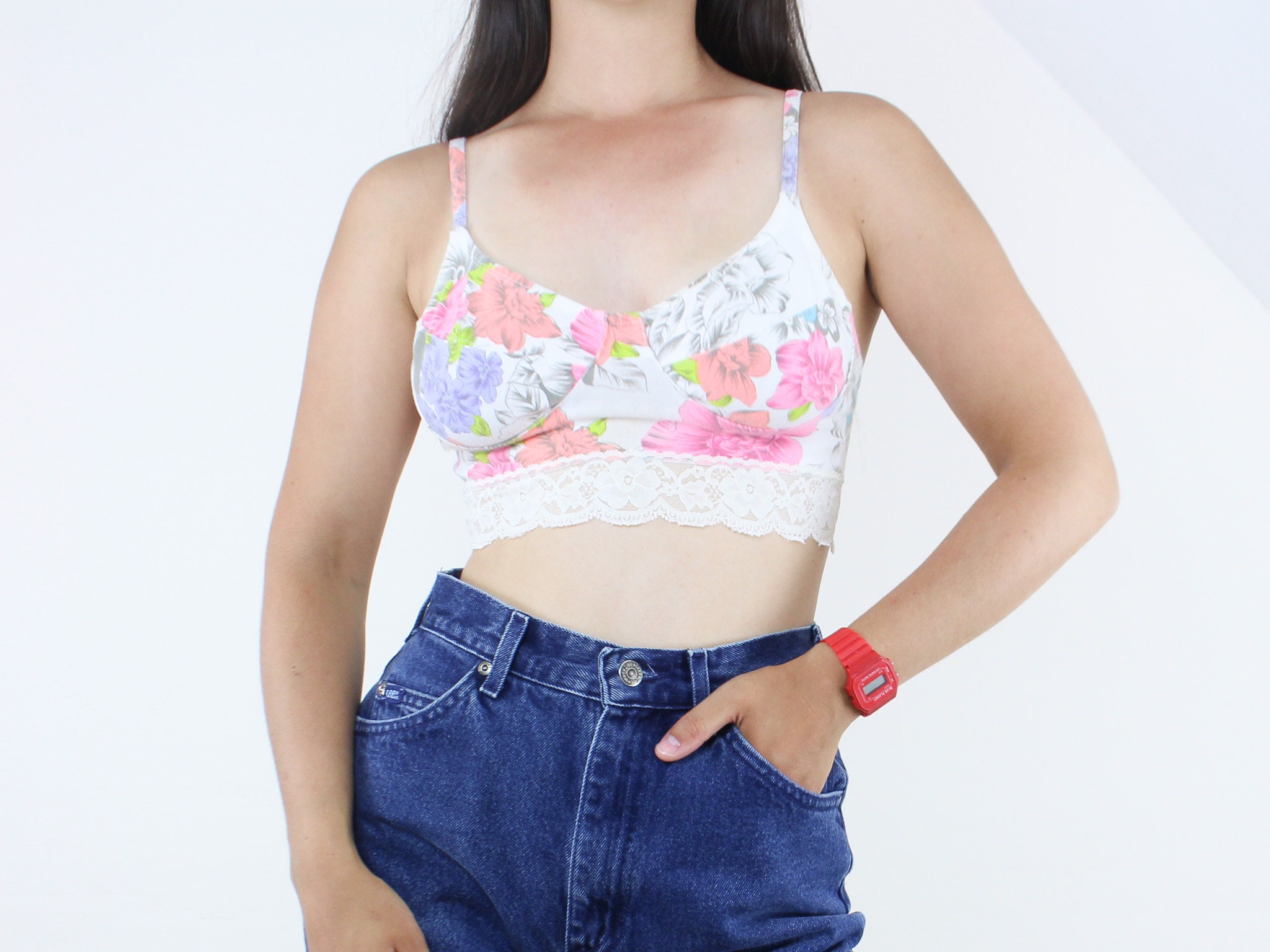 Women Hollow Out Floral Lace Half Cami Bralette Bra Camisole Crop Top