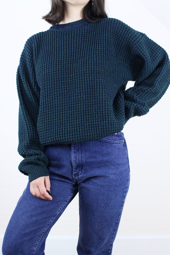Vintage 90's grunge crew neck sweater, green & na… - image 3
