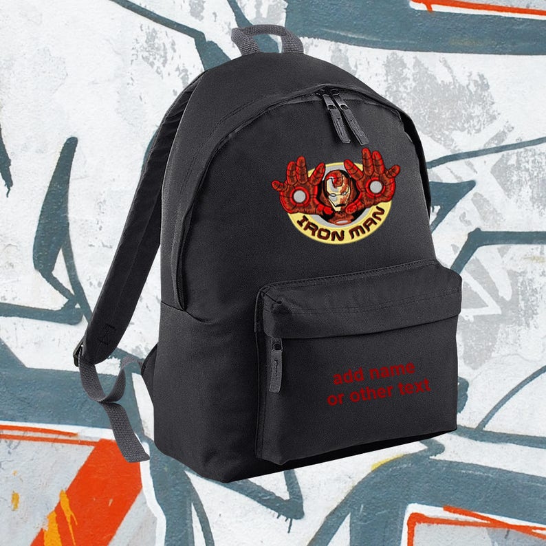 Ironman and name or on backpack for kids,Personalized,machine embroidered perfect for sports,school,summer camp cartoons gifts for boys