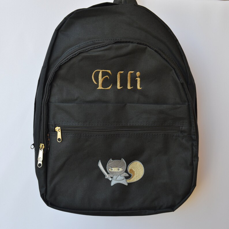 machine embroidered ninja squirrel on backpack for kids,Personalized Bag embroidery
