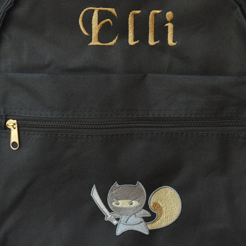machine embroidered ninja squirrel on backpack for kids,Personalized Bag embroidery