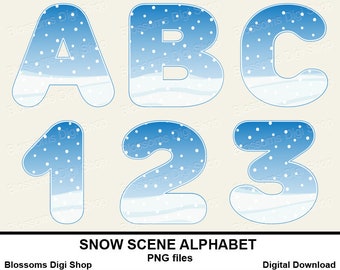 Snow scene alphabet, letters clipart, winter png, christmas numbers, teacher clipart, scrapbook font, festive commercial clipart