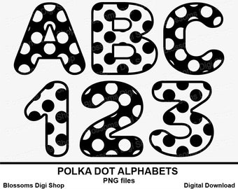 Polka dot alphabet clipart, capital letters, teacher a to z, polka dot font, scrapbook alphabet, dots abc, black and white spots