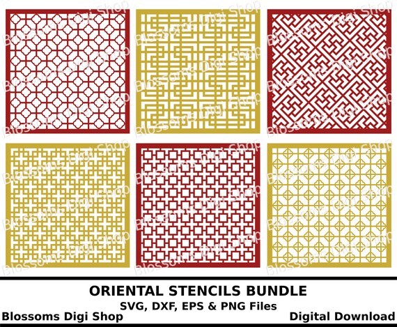 Download Oriental Stencil Svg Bundle Digital Download Repeat Pattern Etsy