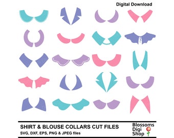 Shirt and blouse collars, svg cut files, neck line, peter pan, lace dxf, neckline eps, pearl necklace, silhouette outline, commercial use