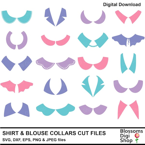 Shirt and blouse collars, svg cut files, neck line, peter pan, lace dxf, neckline eps, pearl necklace, silhouette outline, commercial use