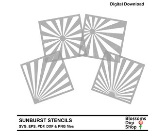 Sunburst Stencils, archivos de corte svg, rayo de sol, vector de puesta de sol, eps de amanecer, dxf de álbum de recortes, plantilla de bricolaje, uso comercial