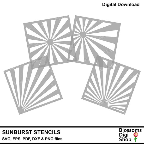 Sunburst Stencils, svg cut files, sun ray, sunset vector, sunrise eps, scrapbook dxf, DIY stencil, commercial use