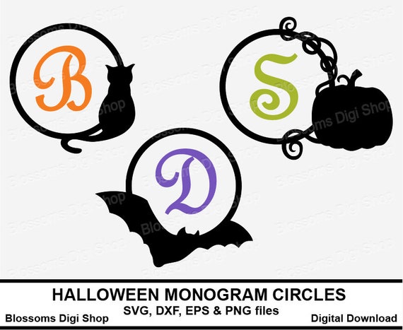 Download Halloween Monogram Svg Bat Graphic Pumpkin Stencil Vines Etsy