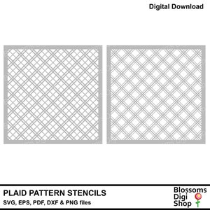 Puede incluir: Dos archivos de descarga digital de una plantilla de patrón de cuadros. El patrón es una cuadrícula repetitiva de líneas diagonales.
