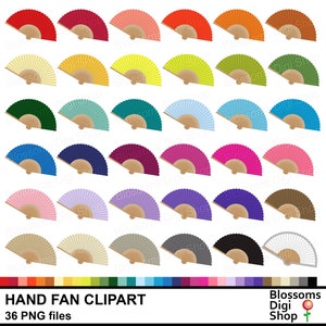 Clipart di ventaglio, download digitale, ventaglio pieghevole, ventaglio di carta, stile cinese orientale, clipart di adesivi, elementi multicolore, uso commerciale