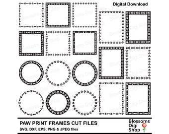 Paw print frames, svg cut files, dog paw, cat paw, pet memorial, border svg, photo frame, commercial use