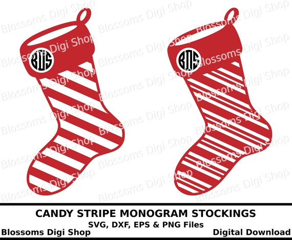 Candy Stripe Monogram Stocking Svg Cut Files Digital Etsy