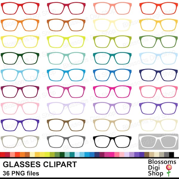 Glasses sticker clipart, spectacles png, glasses frames, rainbow colors, eye glasses, eye wear, glasses outline, commercial use