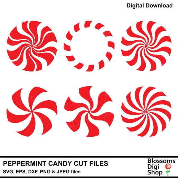 Peppermint Candy SVG, christmas vector, holiday graphic, pin wheel swirl, candy cane, seasonal sweets, DXF outline, commercial use