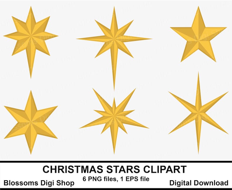 Christmas stars clipart gold star clipart star elements | Etsy