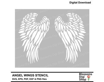 Angel wings stencil, svg cut file, feather vector, bird wing, wing clipart, angel eps, dxf angel, feathers dxf, wing stencil, commercial use