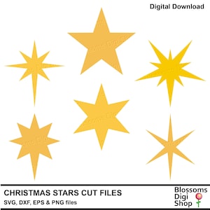 Kerststerren, gesneden svg-bestanden, puntige ster, stersjabloon, ster gesneden bestand, ster clipart, kerstster, cricut svg, cameo dxf, commercieel gebruik