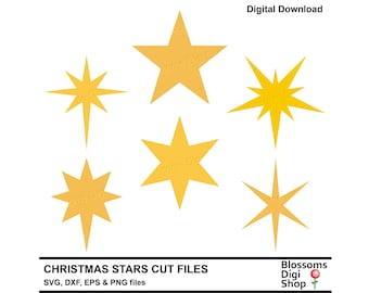 Christmas stars, svg cut files, pointed star, star template, star cut file, star clipart, xmas star, cricut svg, cameo dxf, commercial use