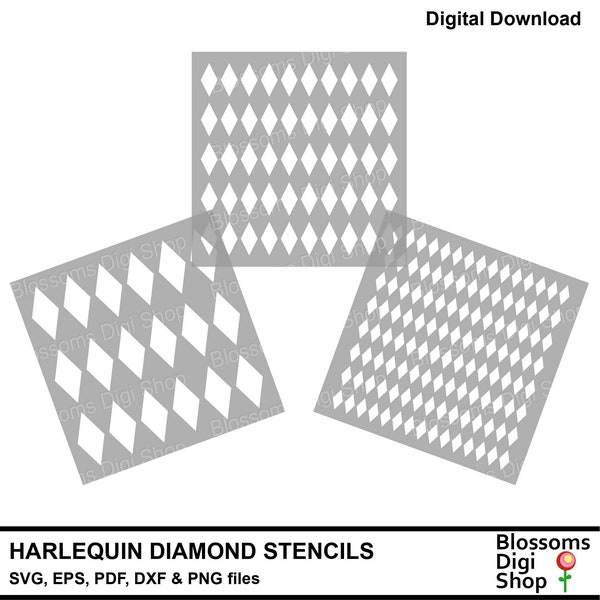 Harlequin diamond stencils, repeat svg, wonderland pdf, diamond template, eps vector, dxf cut file, commercial use