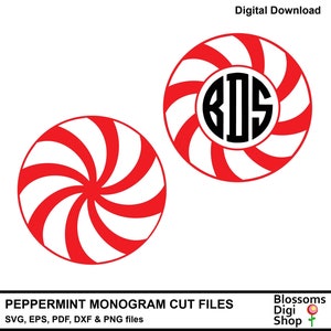 Peppermint Monogram Circles, svg cut files, christmas svg, circle svg, sweets cut file, sweet clipart, candy svg, candy dxf, commercial use