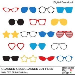 Glasses & Sunglasses, svg cut files, spectacles png, retro frames, eye wear, vintage eps, nerd specs, commercial use