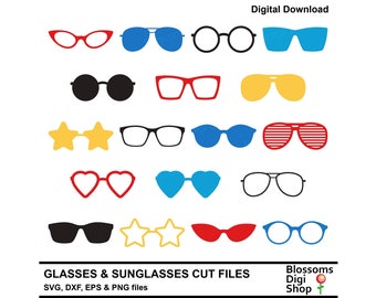 Glasses & Sunglasses, svg cut files, spectacles png, retro frames, eye wear, vintage eps, nerd specs, commercial use