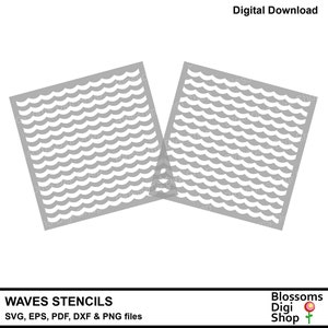 Puede incluir: Dos plantillas de ondas grises, superpuestas. Las plantillas están hechas para manualidades y se pueden usar para una variedad de proyectos. Las plantillas están disponibles en los formatos de archivo SVG, EPS, PDF, DXF y PNG.
