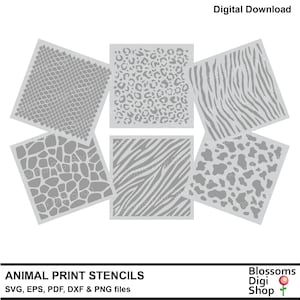Animal print stencils, snake print svg, giraffe print, snake skin, leopard print, tiger stripe, zebra stripes, cow dxf, commercial use