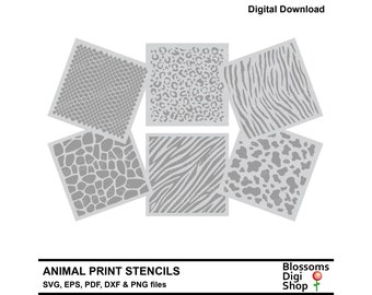 Animal print stencils, snake print svg, giraffe print, snake skin, leopard print, tiger stripe, zebra stripes, cow dxf, commercial use