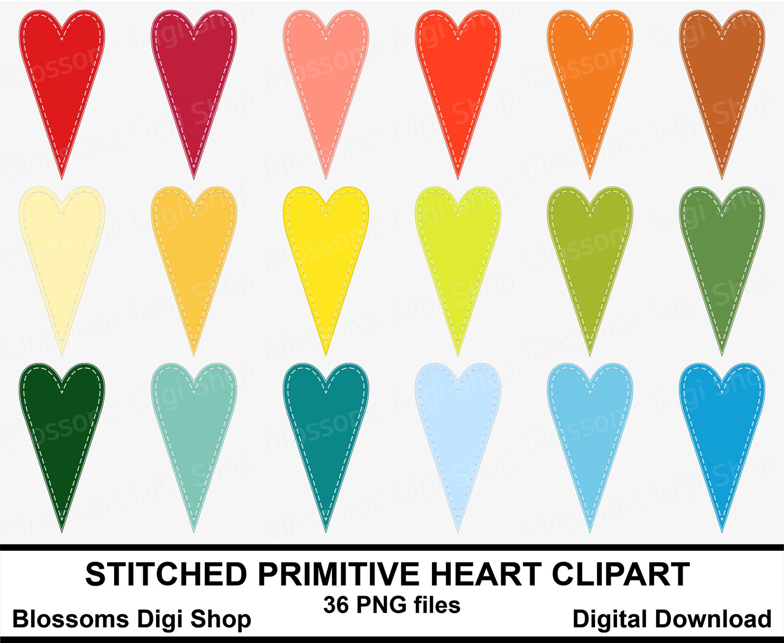 Primitive Heart Clipart Stitched Heart Sewing Element - Etsy