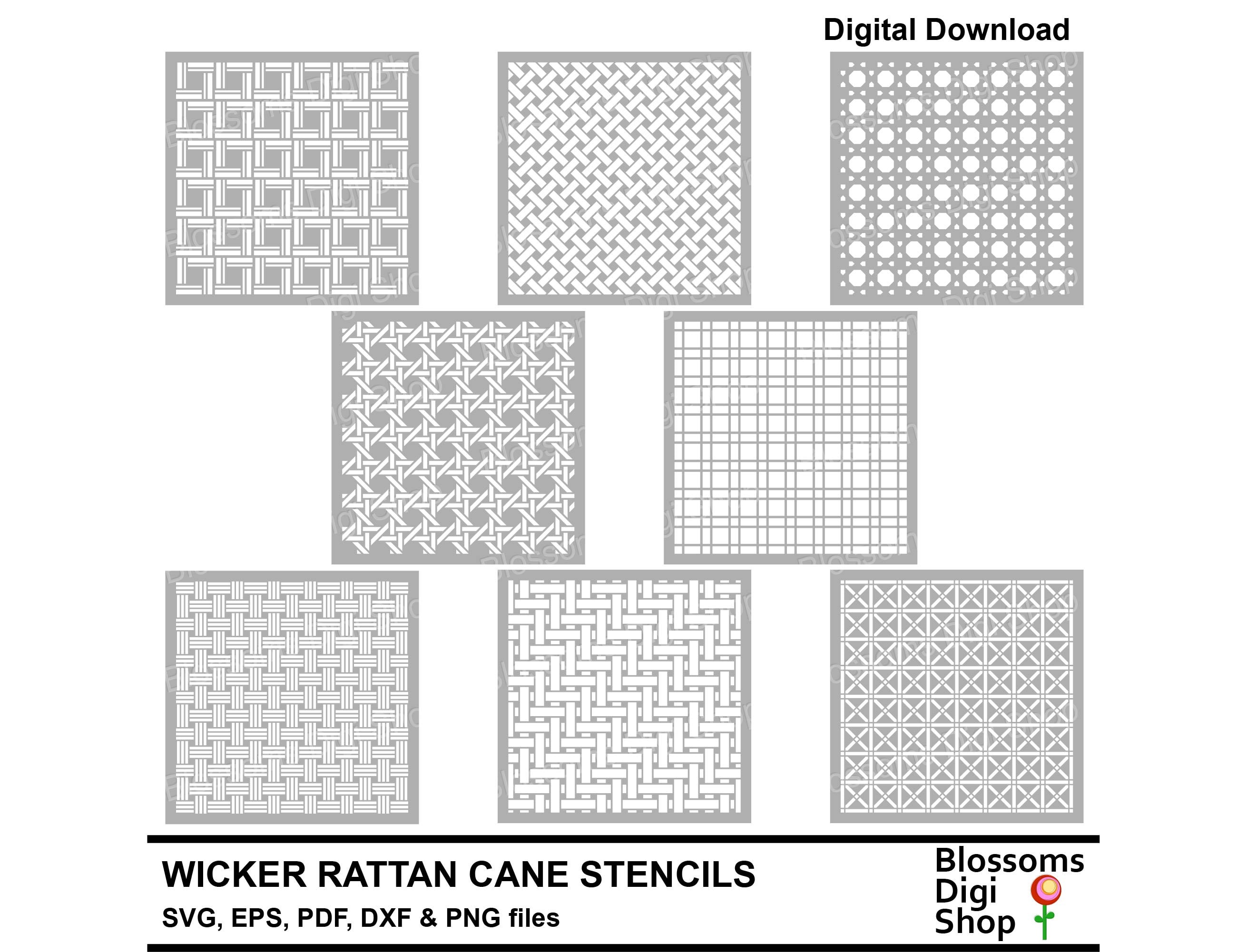 Wicker rattan cane stencils, weave design, svg cut files, weaving png, geometric pdf, cnc laser, wood cut, repeat pattern, commercial use