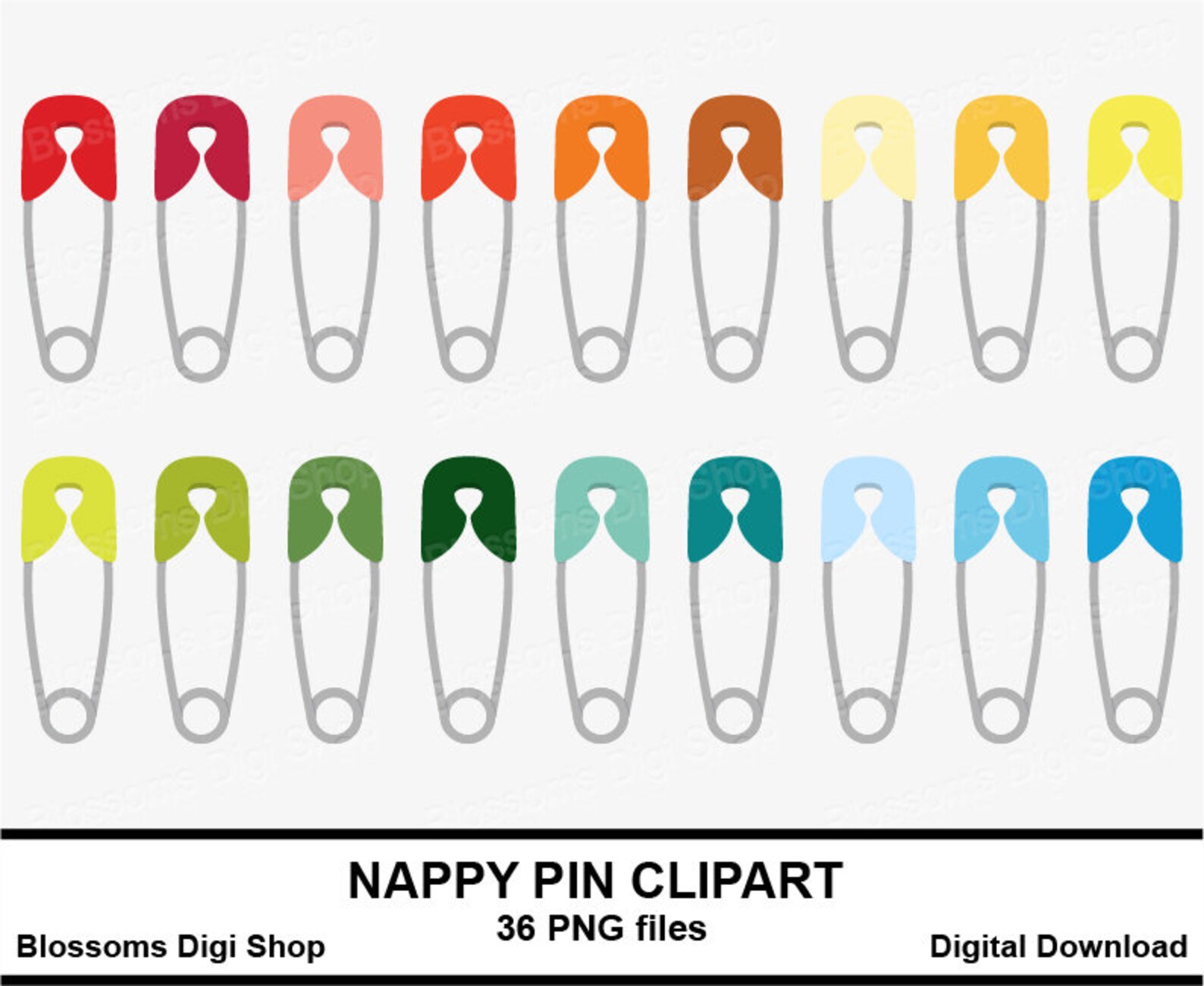 Nappy Pin Clipart Diaper Pin Rainbow Elements Baby Clipart Etsy