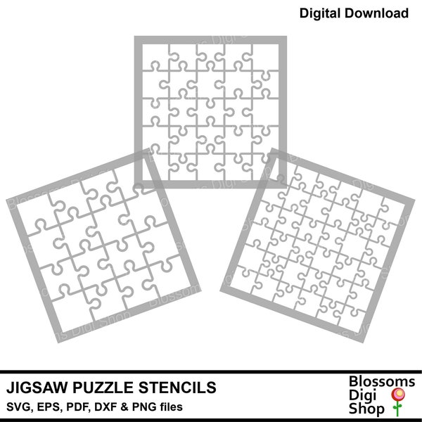 Jigsaw puzzle stencils, svg cut file, DIY stencil, square shape, scrap book, airbrush stencil, commercial use