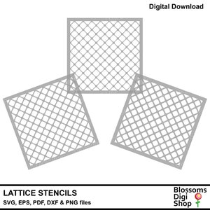Può includere: Tre stencil a griglia grigi a forma di quadrati, disposti in un motivo triangolare. Gli stencil sono per l'artigianato e possono essere utilizzati per una varietà di progetti.