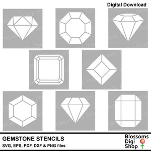 Gemstone stencils, jewel shape, diamond svg, pdf cut files, gem vector, ruby png, precious stones, dxf stencil, topaz eps, commercial use