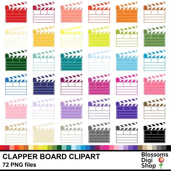 Clapper board clipart, film png, rainbow sticker, film night, planner element, invitation design, movie clip art, commercial use