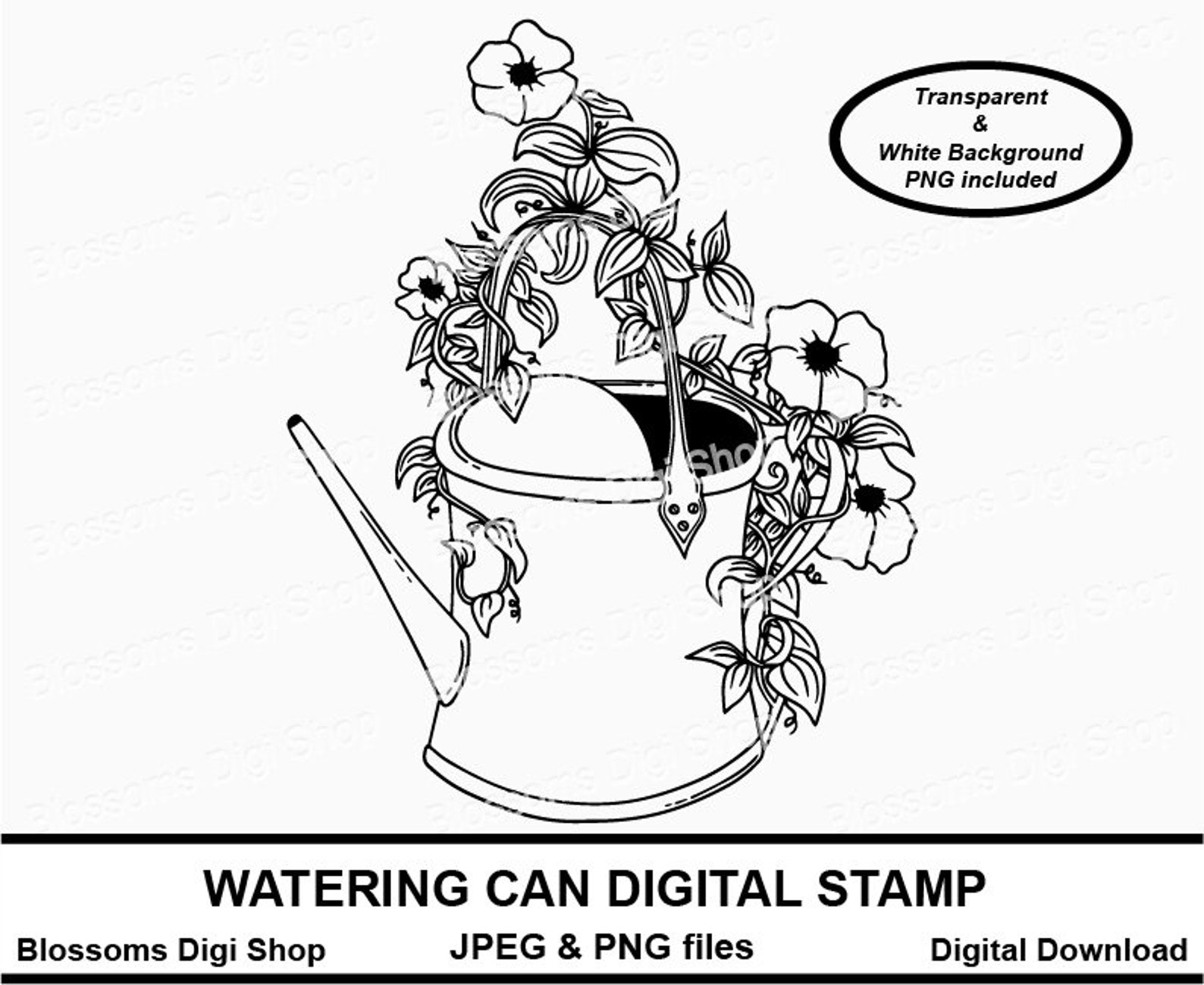Watering Can Digital Stamp Instant Download Hand Drawn Clip Etsy
