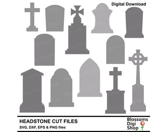 Headstones cut files, gravestone svg, tombstone eps, halloween dxf, cemetery png, graveyard template, commercial use