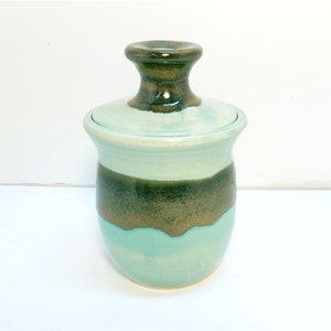 Three toned Green and Brown Ceramic Sugar Bowl or Jar image 2