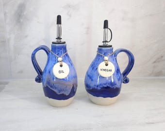 OIL and VINEGAR Ceramic Skyburst Blue Dispenser Set