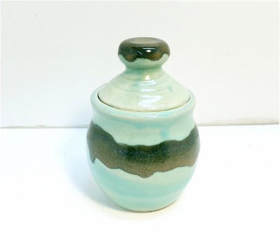 Three toned Green and Brown Ceramic Sugar Bowl or Jar