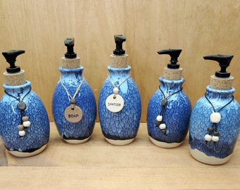 Blue Crackle Ceramic  Soap Dispenser